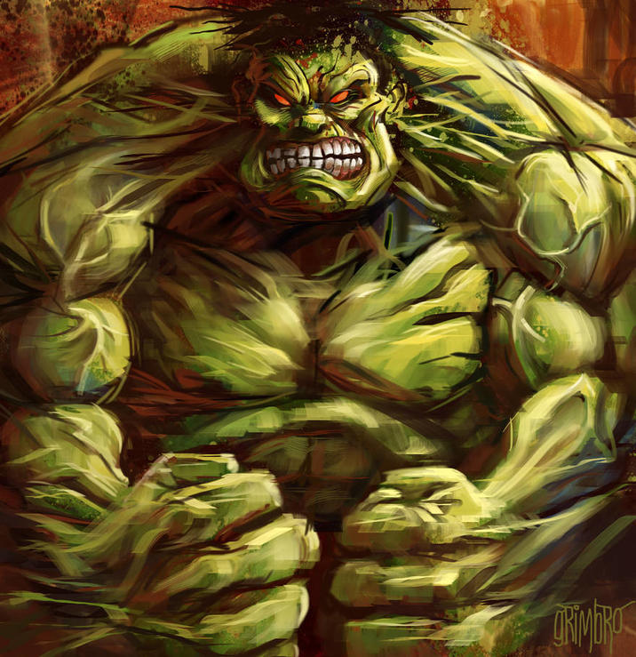 A piece of Hulk fan art by artist Grimbro. It is titled "Always Angry."
