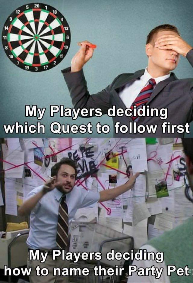 14 11 9 16 5.20 12 18 19 3 17 2 15 13 12 6 10 My Players deciding which Quest to follow first My Players deciding how to name their Party Pet