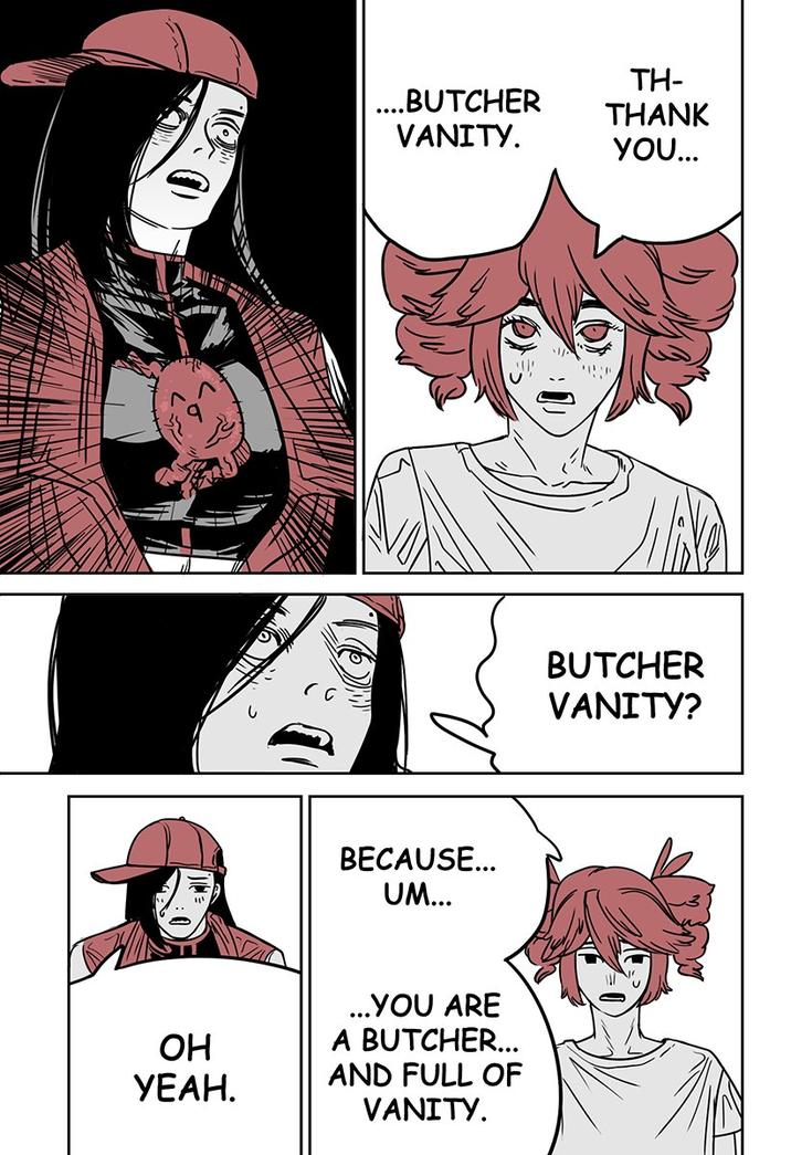 TH- ....BUTCHER THANK VANITY. YOU... BUTCHER VANITY? (C BECAUSE... UM... OH УЕАН. ... YOU ARE A BUTCHER... AND FULL OF VANITY.