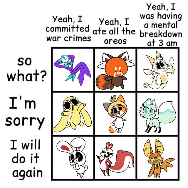 SO what? I'm sorry I will do it again Yeah, I Yeah, I committed ate all the war crimes oreos Yeah, I was having breakdown a mental at 3 am