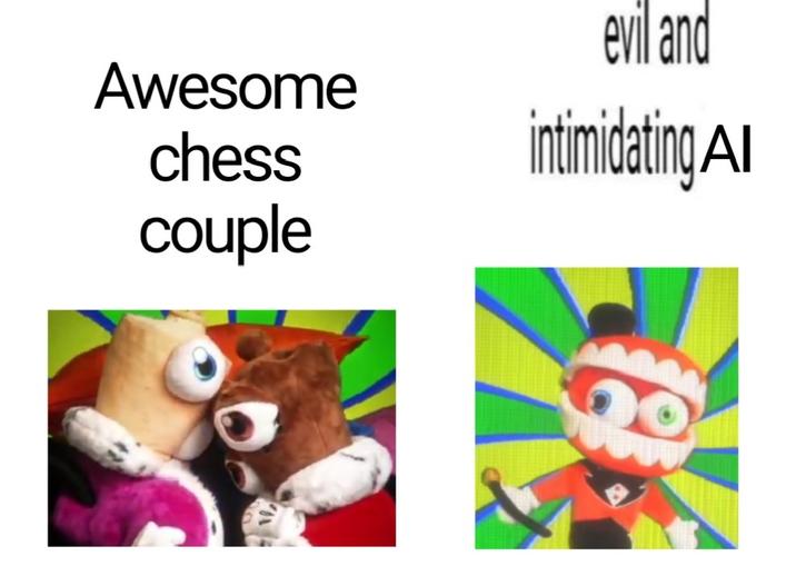 evil and Awesome chess couple intimidating AI