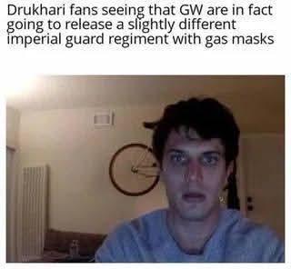 Drukhari fans seeing that GW are in fact going to release a slightly different imperial guard regiment with gas masks