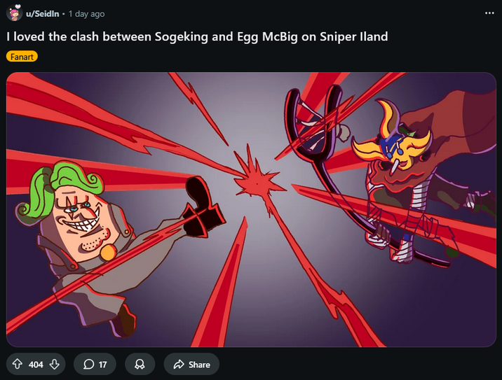 Screenshot of a Reddit post by Seidln, featuring their fan art of Egg McBig. Posted March 27th, 2026.