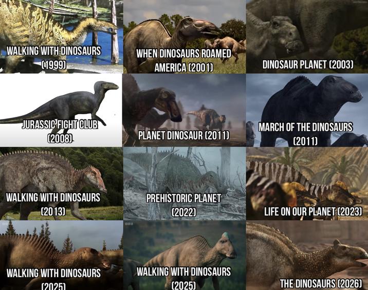 WALKING WITH DINOSAURS (1999) WHEN DINOSAURS ROAMED AMERICA (2001) DINOSAUR PLANET (2003) JURASSIC FIGHT CLUB (2008) PLANET DINOSAUR (2011) MARCH OF THE DINOSAURS (2011) WALKING WITH DINOSAURS BOG (2013) WALKING WITH DINOSAURS (2025) BBC PREHISTORIC PLANET (2022) WALKING WITH DINOSAURS (2025) LIFE ON OUR PLANET (2023) THE DINOSAURS (2026)