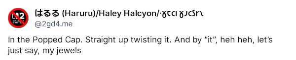SWITC 33 (Haruru)/Haley Halcyon/. @2gd4.me In the Popped Cap. Straight up twisting it. And by "it", heh heh, let's just say, my jewels