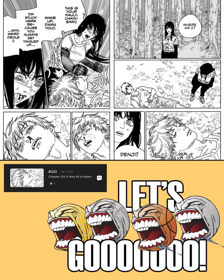 A meme faking the existence of a chapter 233 of Chainsaw Man.