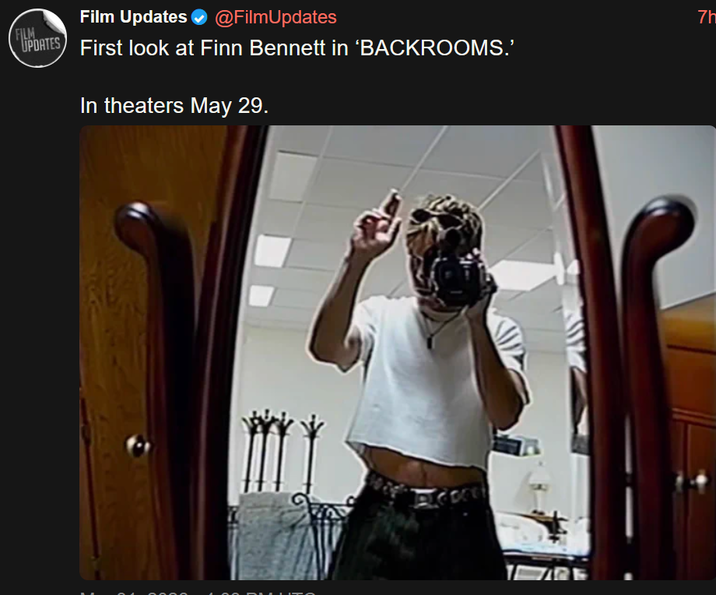 FILM Film Updates @FilmUpdates UPDATES First look at Finn Bennett in 'BACKROOMS.' In theaters May 29. 7h