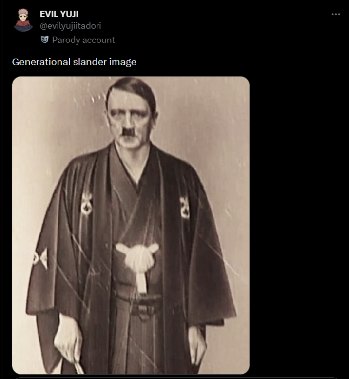 EVIL YUJI @evilyujiitadori Parody account Generational slander image