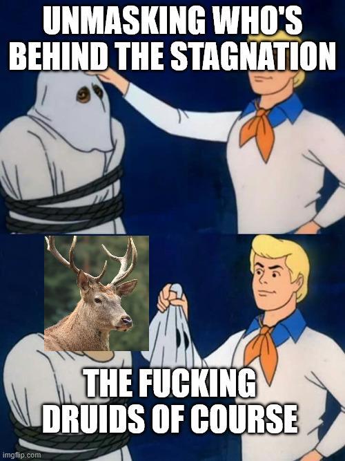 UNMASKING WHO'S BEHIND THE STAGNATION imgflip.com THE F------ DRUIDS OF COURSE