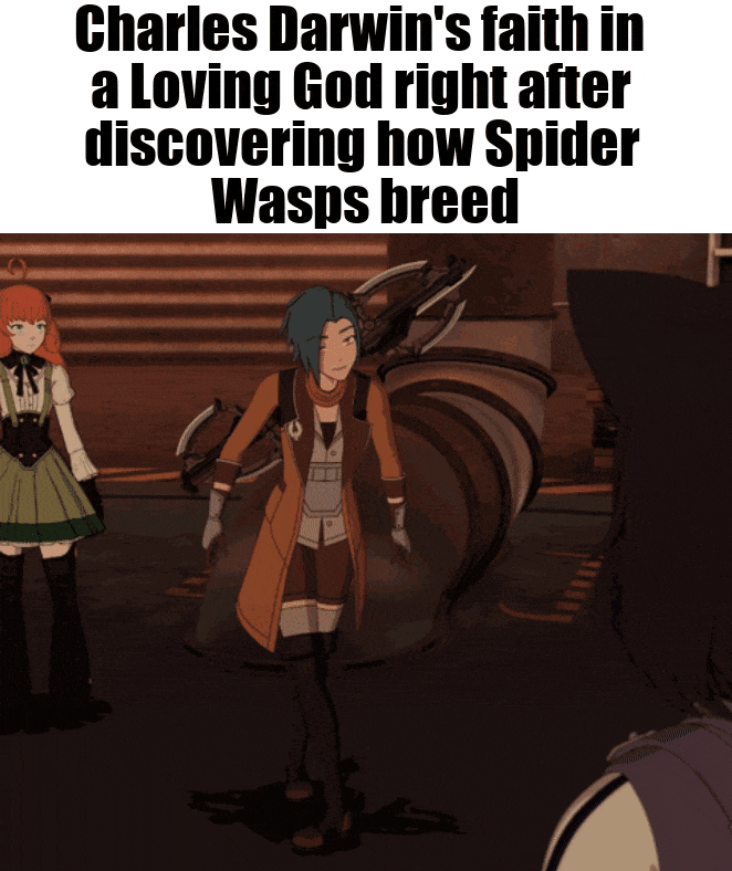 Charles Darwin's faith in a Loving God right after discovering how Spider Wasps breed