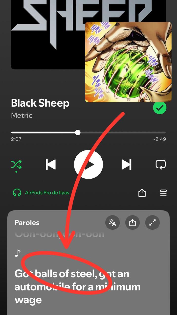SHEEP Black Sheep Metric 2:07 پچیرا K AirPods Pro de Ilyas Paroles Con-oon (On-oon AT ► Go* balls of steel, yot an automobile for a minimum wage -2:49 C 110