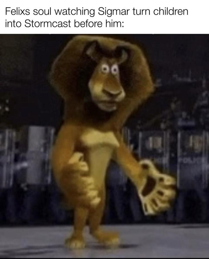 Felixs soul watching Sigmar turn children into Stormcast before him: FOLICE