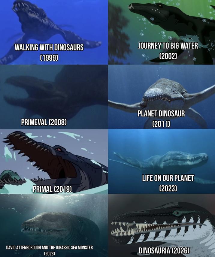 WALKING WITH DINOSAURS (1999) JOURNEY TO BIG WATER (2002) PRIMEVAL (2008) PLANET DINOSAUR (2011) PRIMAL (2019) DAVID ATTENBOROUGH AND THE JURASSIC SEA MONSTER (2023) LIFE ON OUR PLANET (2023) DINOSAURIA (2026)