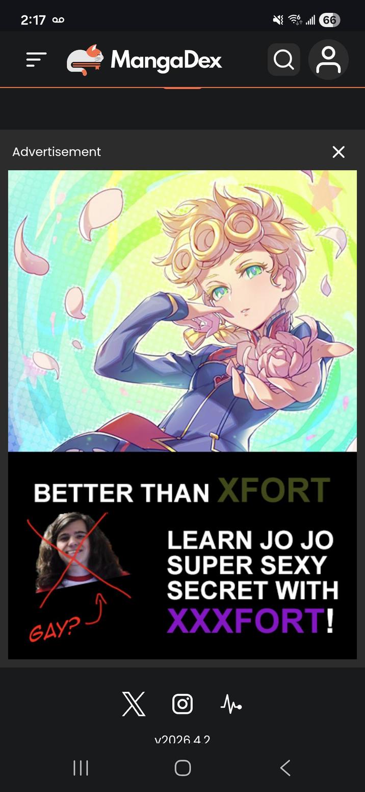 ܩܘ 2:17 66 MangaDex ад Advertisement e Х BETTER THAN XFORT GAY? LEARN JO JO SUPER SEXY SECRET WITH XXXFORT! III v2026.4.2 Лю