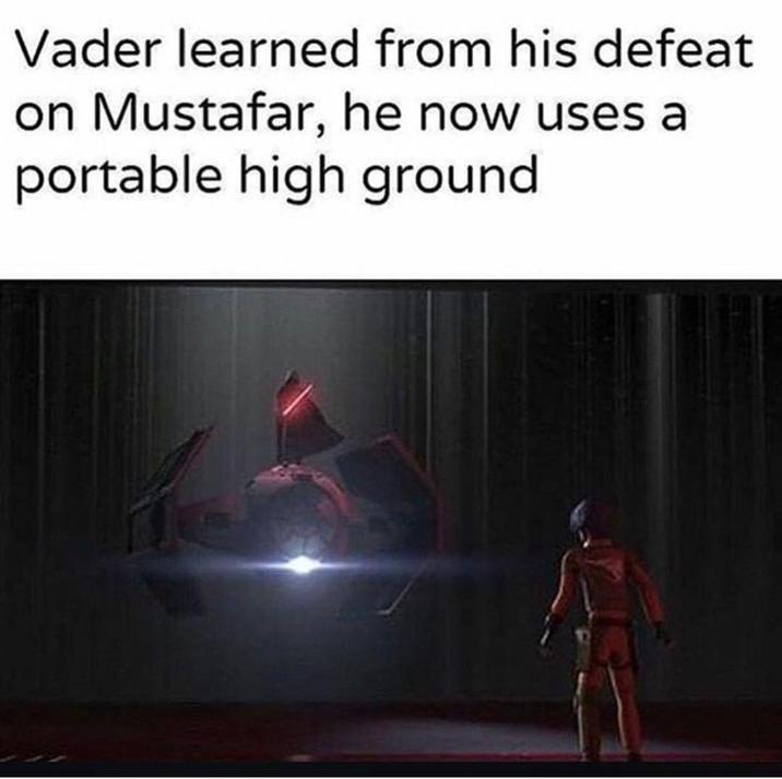 Vader learned from his defeat on Mustafar, he now uses a portable high ground
