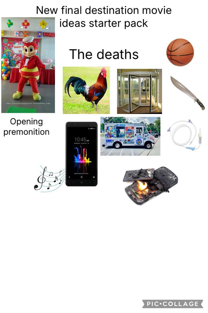 Happy roy New final destination movie ideas starter pack The deaths www.inbetweenchadows.wordpress.com Opening premonition 10:45AM MONDAY, AUGUST 14 Press & hold screen to unlock O PIC COLLAGE