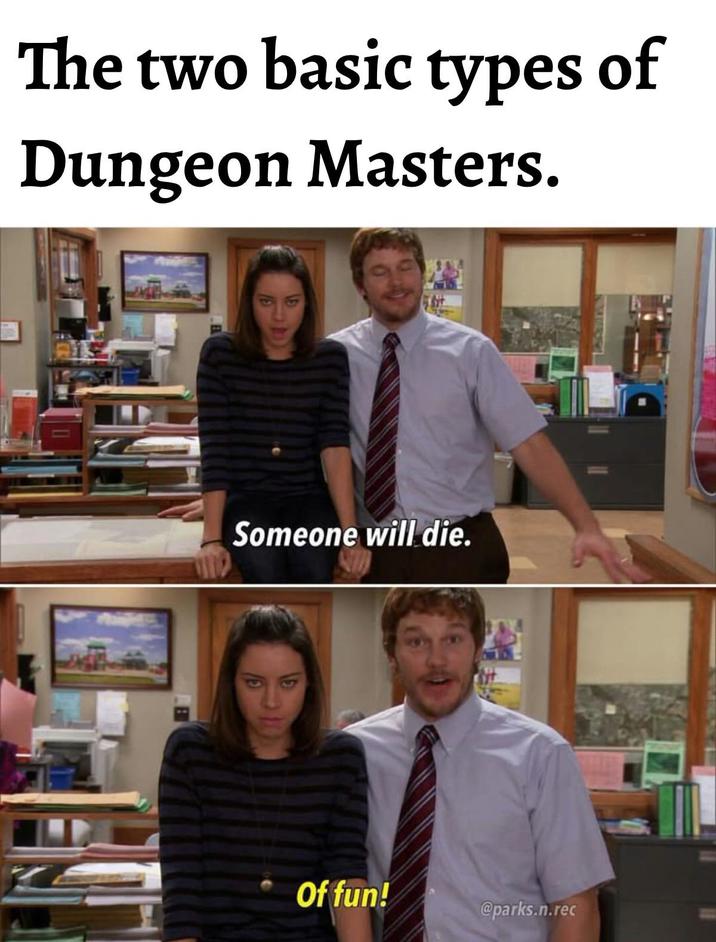 The two basic types of Dungeon Masters. Someone will die. Of fun! @parks.n.rec