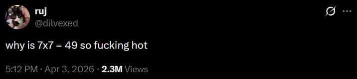 A tweet claiming that 7x7=49 is a hot math equation.