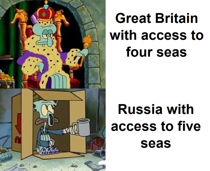 Great Britain with access to four seas Russia with access to five seas