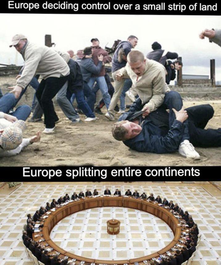 Europe deciding control over a small strip of land Europe splitting entire continents