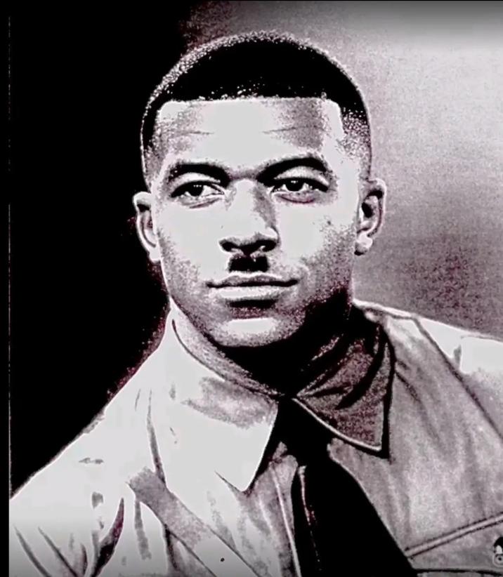 An edit of Kylian Mbappe as Adolf Hitler.