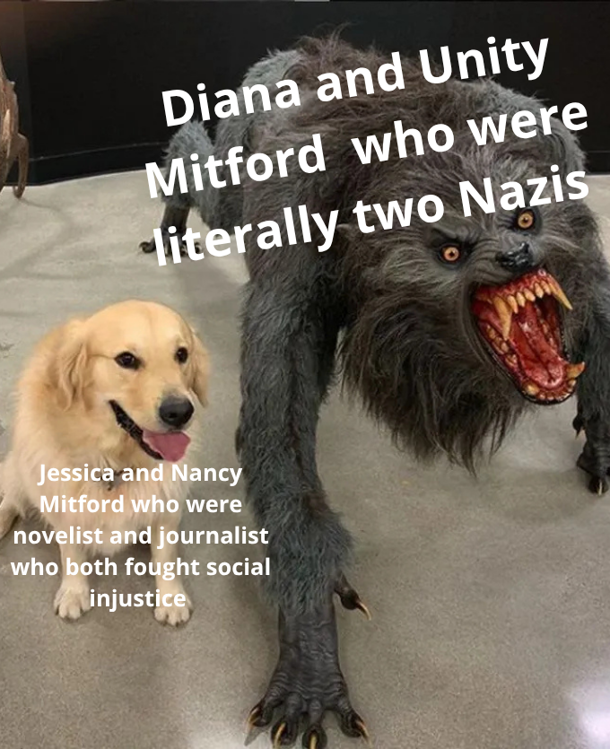 Diana and Unity Mitford who were literally two Nazis Jessica and Nancy Mitford who were novelist and journalist who both fought social injustice