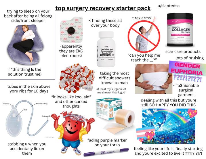 trying to sleep on your back after being a lifelong side/front sleeper top surgery recovery starter pack Pet Our <finding these all over your body t rex arms u/slantedsc NEOCELL (^this thing Is the solution trust me) tubes in the skin above yoru ribs for 10 days. Stopper Bulb Flexible Tubing 500 37 706 (apparently they are EKG electrodes) "it looks like kool aid" and other cursed thoughts CAMBER NDC 31722-949-01 Oxycodone and Acetaminophen Tablets, USP 5 mg*/325 mg MuStrengths: Do not dispose less strength is stated Danced Medication Gakle to each pati Rx Only 100 Tablets "can you help me taking the most difficult showers known to man at least my surgeon let me shower thank god Pumkot SILICONE SCAR TAPE ed by Dermatologia reach the _?” GRASSFED COLLAGEN PEPTIDES HAIR SKIN NAILS JOINTS UNFLAVORED Net Wt. 7 oz (200 g) Dietary Supplement MIXES EASILY This is tended to diagnose, treat, c, prevent any fi NOTICE: Use this product as a food supplement only. Do not use for weight duction scar care products lots of bruising GENDER EUPHORIA ??!?!?!??! < fa$hionable surgical garment dealing with all this but youre still SO HAPPY YOU DID THIS Drainage En stabbing u when you accidentally lie on them ©2020 Jessica Angelini fading purple marker on your torso VISCOT feeling like your life Is finally starting and youre excited to live It???!?!?!?!