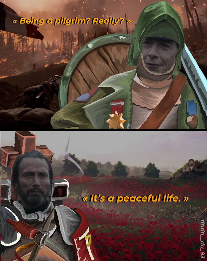 << Being a pilgrim? Really?» «It's a peaceful life.» tintin__du_93