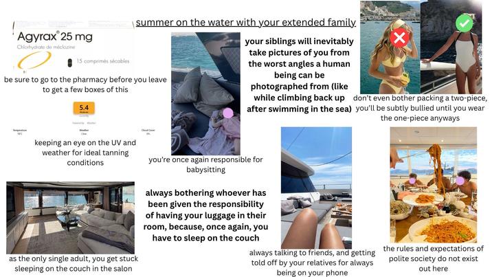 Agyrax 25 mg Chlorhydrate de méclozine 15 comprimés sécables summer on the water with your extended family. be sure to go to the pharmacy before you leave to get a few boxes of this your siblings will inevitably take pictures of you from the worst angles a human being can be photographed from (like while climbing back up after swimming in the sea) don't even bother packing a two-piece, you'll be subtly bullied until you wear the one-piece anyways Temperature 18°C 5.4 Moderate currently Powered by Weather Weather Clear keeping an eye on the UV and weather for ideal tanning conditions as the only single adult, you get stuck sleeping on the couch in the salon Cloud Cover 0% you're once again responsible for babysitting always bothering whoever has been given the responsibility of having your luggage in their room, because, once again, you have to sleep on the couch always talking to friends, and getting told off by your relatives for always being on your phone the rules and expectations of polite society do not exist out here