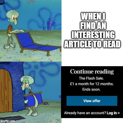 WHEN FIND AN INTERESTING ARTICLE TO READ Continue reading The Flash Sale. £1 a month for 12 months. Ends soon. View offer imgflip.com Already have an account? Log in >
