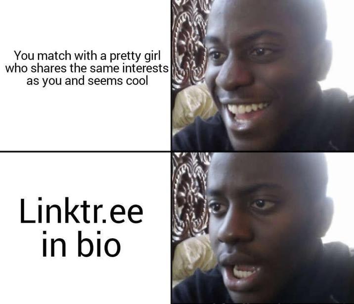 You match with a pretty girl who shares the same interests as you and seems cool Linktr.ee in bio