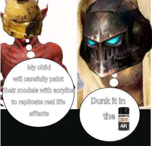 My child will carefully paint their models with acrylics to replicate real life effects Dunk it in the AK