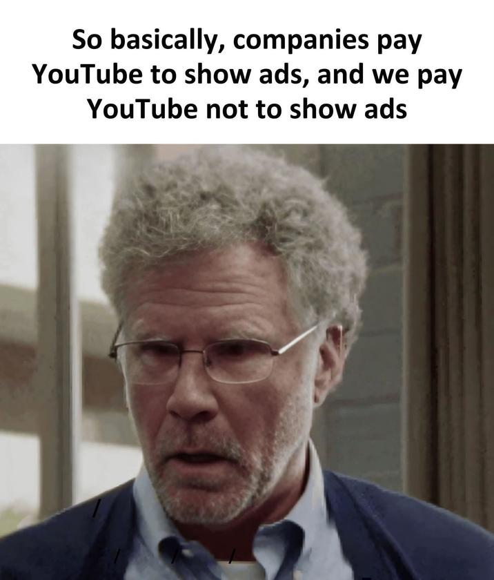 So basically, companies pay YouTube to show ads, and we pay YouTube not to show ads