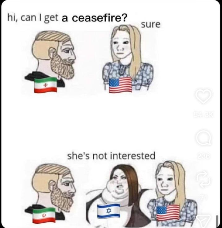 hi, can I get a ceasefire? she's not interested sure 54.3K D 236 71