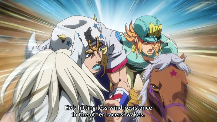 He's hitting less wind-resistance in the other racers' wakes. animekai.to