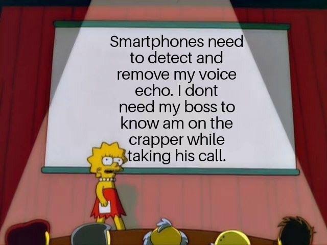 Smartphones need to detect and remove my voice echo. I dont need my boss to know am on the crapper while taking his call.