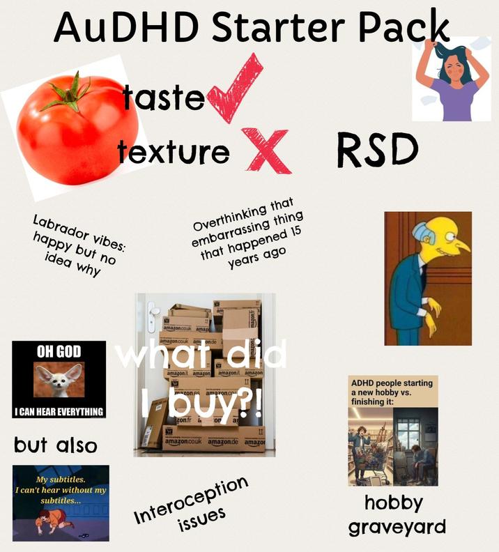 AuDHD Starter Pack taste texture X RSD Labrador vibes: happy but no idea why Overthinking that embarrassing thing that happened 15 amazon.co.uk amaz amazon.co.uk am onde am years ago OH GOD what did I CAN HEAR EVERYTHING but also amazon.it amazon amazon.it amazon H mazon.es amazon.co 11 buy?! zon.fr a 11 amazon.co.uk amazon.de amazo ADHD people starting a new hobby vs. finishing it: My subtitles. I can't hear without my subtitles... Interoception issues hobby graveyard