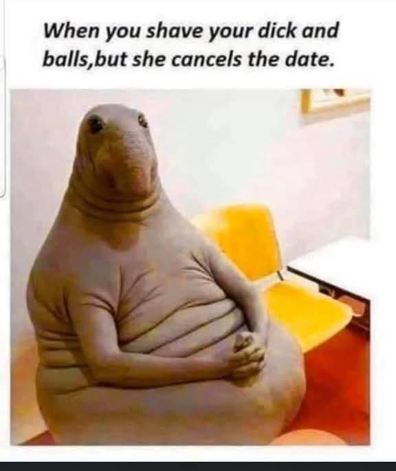 When you shave your d--- and balls,but she cancels the date.