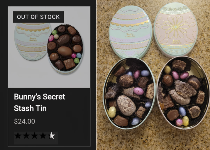 OUT OF STOCK See's CANDIES Bunny's Secret Stash Tin $24.00 See's CANDIES See's CANDIES