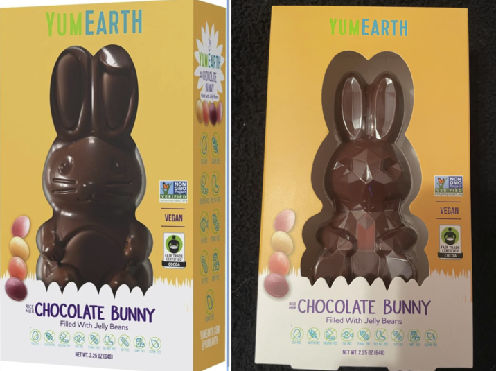 RICE MILK YUMEARTH YUMEARTH CHOCOLATE BIMY Fled with Jey Burs YUMEARTH NON GMO Project VERIFIED VEGAN FAIR TRADE CERTIFIED COCOA S CHOCOLATE BUNNY Filled With Jelly Beans T SEN FREE SELFS FREE NET WT. 2.25 OZ (646) DARY TREE SAME TREE BATE BYNEARTH RICE CHOCOLATE BUNNY Filled With Jelly Beans 0 1 2 3 3 6 · CO EGG FREE GLUTEN FREE SHELLFISH FREE FISH TREE PEANUT TREE TREE NUTRE SOY TREE NET WT. 2.25 OZ (646) DAIRY FREE SESAME FREE NON GMO Project VERIFIED VEGAN FAIR TRADE CERTIFIED COCOA