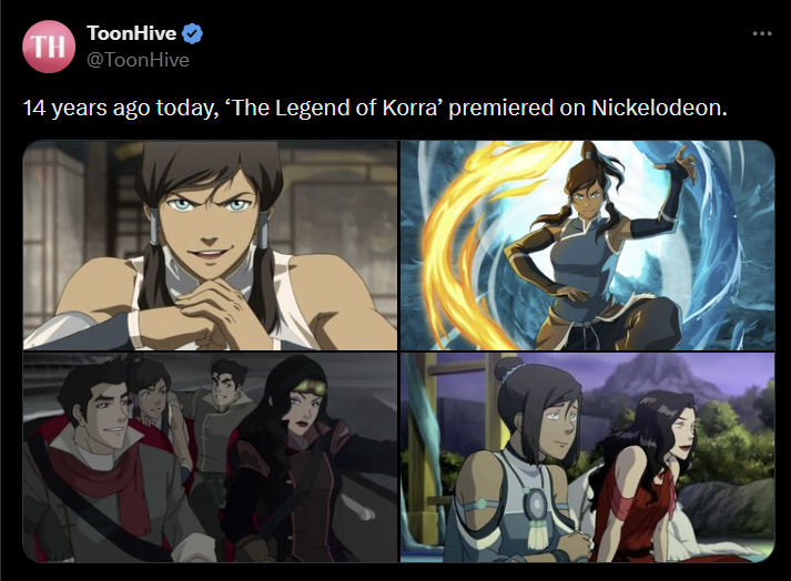 TH ToonHive @ToonHive 14 years ago today, 'The Legend of Korra' premiered on Nickelodeon. ...