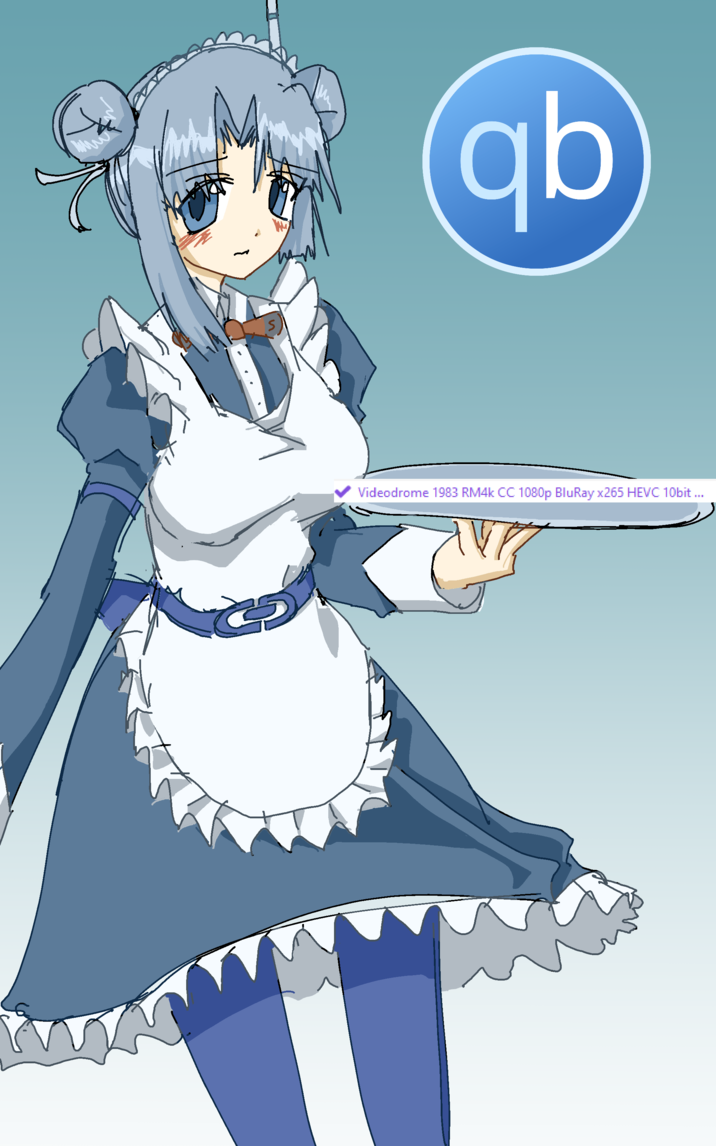 A piece of art depicting torrent client qBittorrent as an anime girl maid.