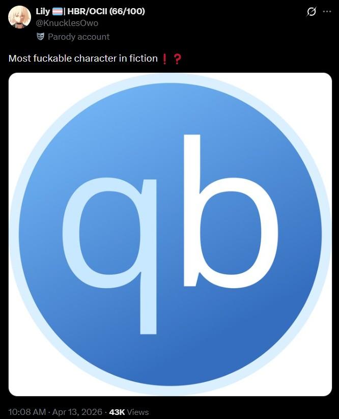 Lily HBR/OCII (66/100) @KnucklesOwo Parody account Most fuckable character in fiction ! ? qb 10:08 AM - Apr 13, 2026 43K Views