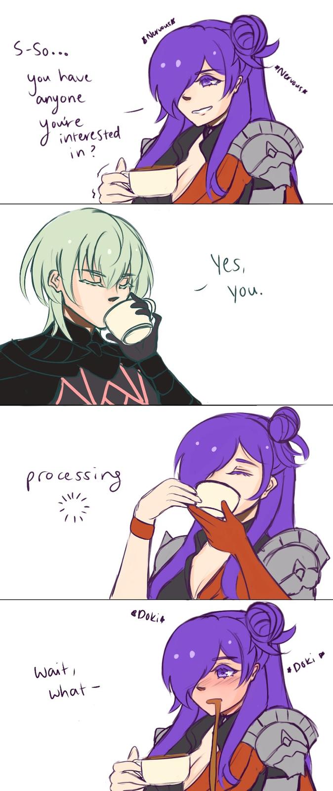 S-So... you have anyone you're interested in? Na processing wait, what- Dokit Nervous Yes, you. Nervous Doki "