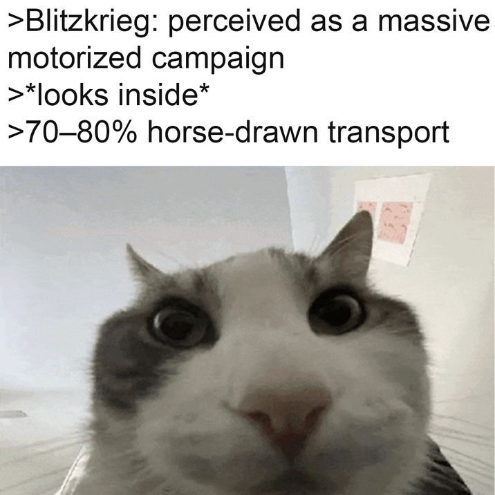 >Blitzkrieg: perceived as a massive motorized campaign >*looks inside* >70-80% horse-drawn transport