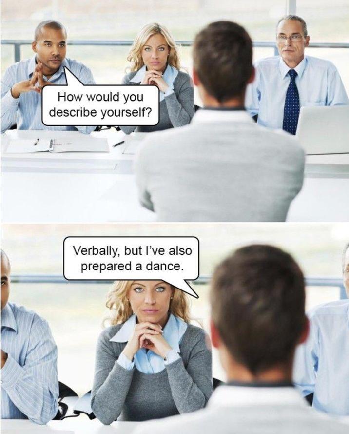 How would you describe yourself? Verbally, but I've also prepared a dance.