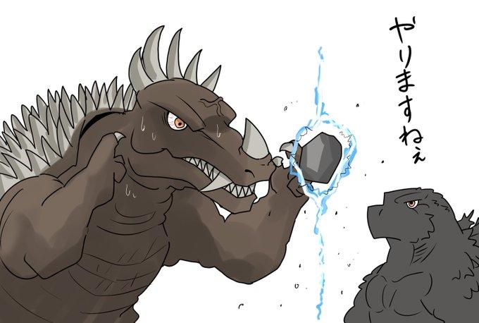 A piece of fan art showing Grabvity Anguirus vs. Godzilla.
