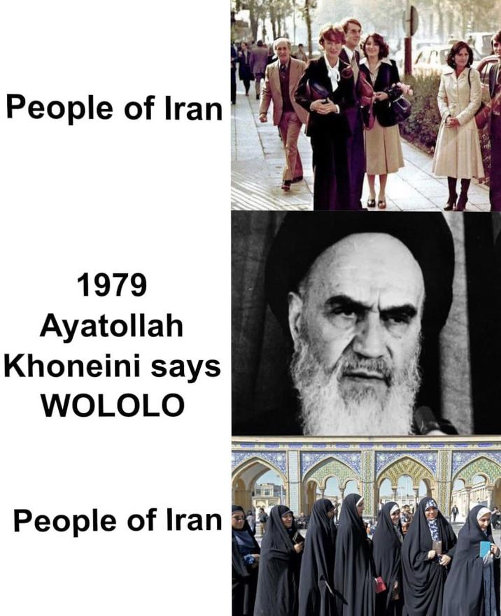 People of Iran 1979 Ayatollah Khoneini says WOLOLO People of Iran