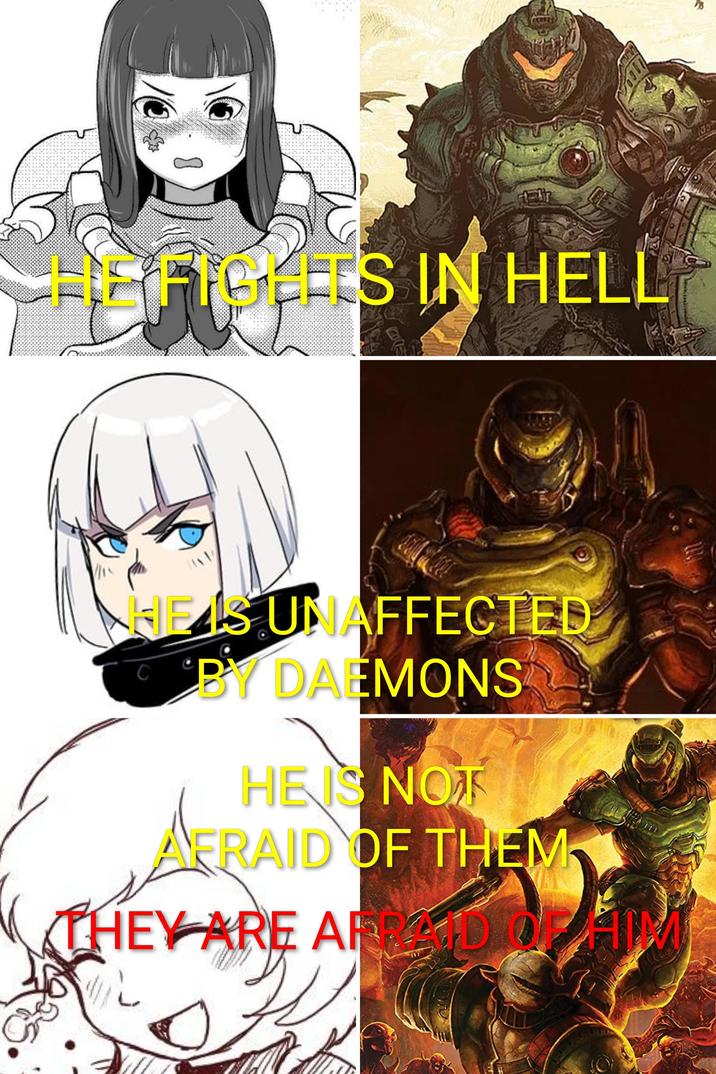 8 FIOLES IN HELL THE HE IS UNAFFECTED BY DAEMONS HE IS NOT AFRAID OF THEM THEY ARE AFRAID OF HI L