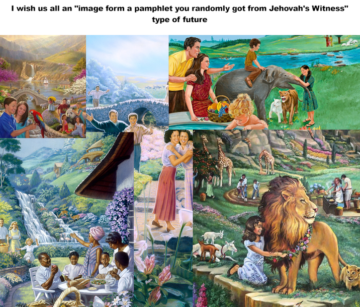 I wish us all an "image form a pamphlet you randomly got from Jehovah's Witness" type of future